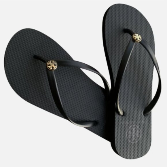 Tory Burch Thin Strap Flat Flip Flops in Black Sz 8 - Picture 1 of 5